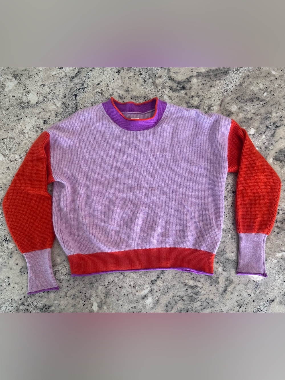 Maeve Anthropologie 100% Cashmere Colorblock Sweater | Lavender Orange Purple S